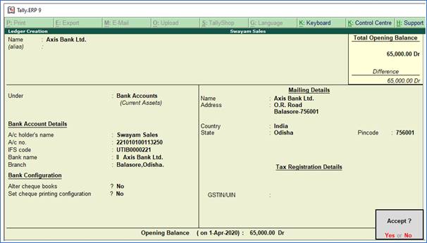 Creating Bank Account Ledgers in Tally.ERP9
